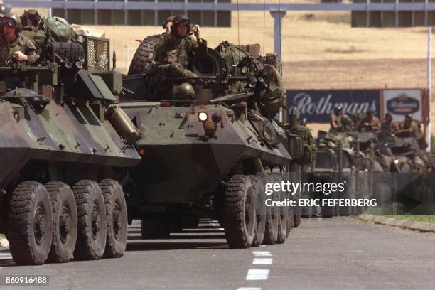 Some 30 vehicles carrying the 26th Marine Expedition Unit enter the former Yugoslav Republic of Macedonia from Greece at the Bogorodija crossing...