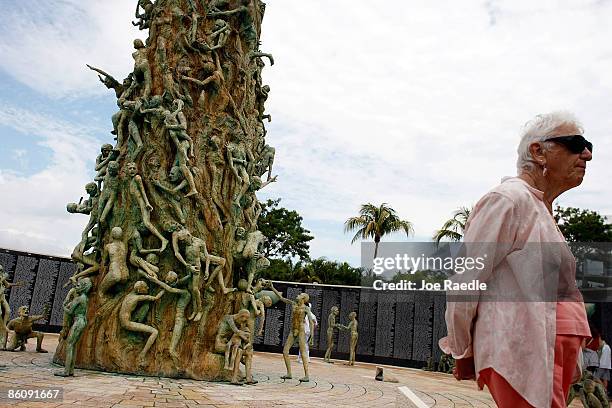 People visit the Holocaust Memorial during Yom HaShoah-Holocaust Remembrance Day on April 21, 2009 in Miami Beach, Florida. Holocaust Remembrance Day...