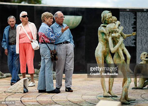 People visit the Holocaust Memorial during Yom HaShoah-Holocaust Remembrance Day on April 21, 2009 in Miami Beach, Florida. Holocaust Remembrance Day...