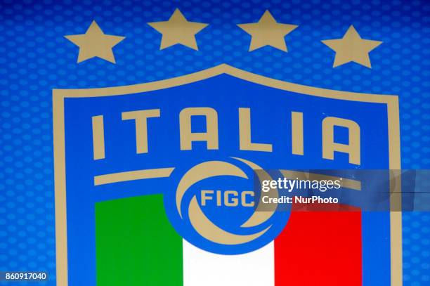 New logo Italia - FIGC on the bench before the match valid for the Qualifying Round of Fifa World Cup Russia 2018 between Italy - Macedonia at...