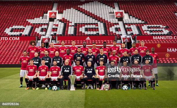 The Manchester United squad pose during the annual team photocall on October 13, 2017 in Manchester, England.