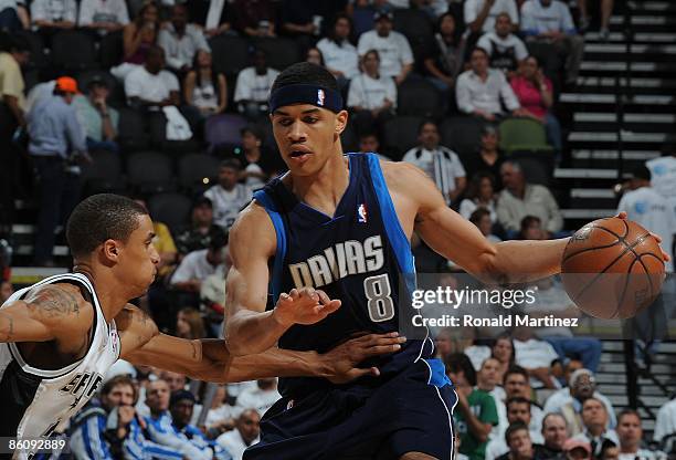 Guard Gerald Green of the Dallas Mavericks dribbles the ball against George Hill of the San Antonio Spurs in Game Two of the Western Conference...