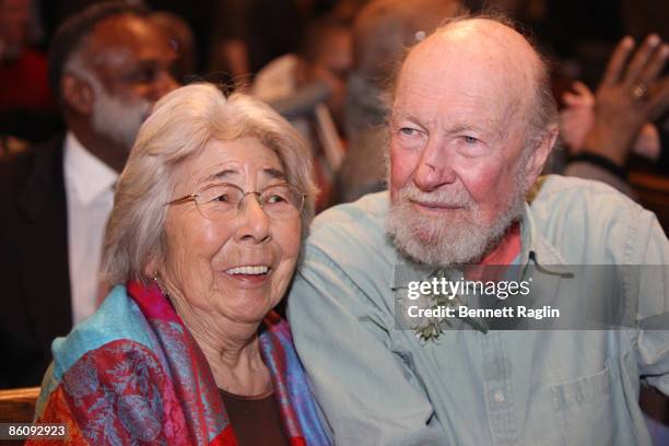 Toshi Seeger and Pete Seeger attends the memorial celebration for Odetta at Riverside Church on February 24, 2009 in New York City.