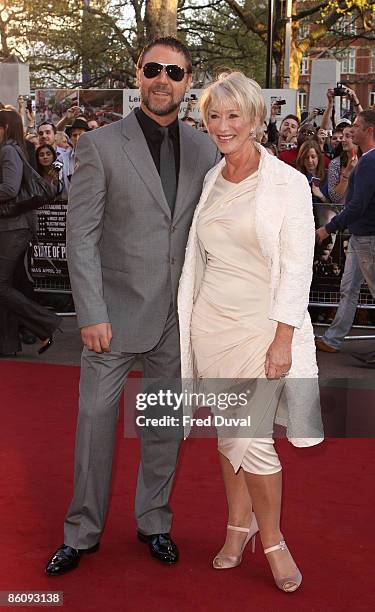 Russell Crowe and Dame Helen Mirren attend the World Premiere of 'State Of Play' at The Empire Cinema, Leicester Square on April 21, 2009 in London.