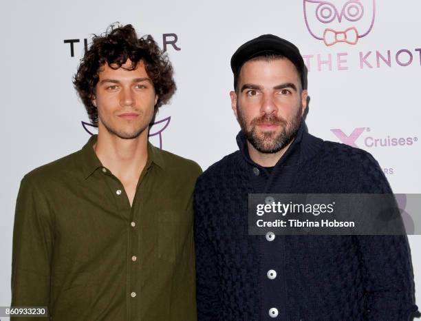 Miles McMillan and Zachary Quinto attend Jesse Tyler Ferguson's 'Tie The Knot' celebrations 5 year anniversary at NeueHouse Hollywood on October 12,...