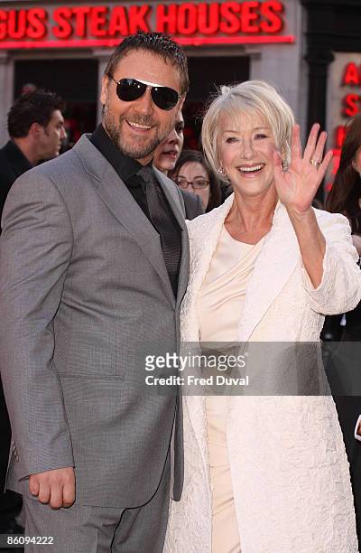 Russell Crowe and Helen Mirren attend the World Premiere of 'State Of Play' at The Empire Cinema, Leicester Square on April 21, 2009 in London.