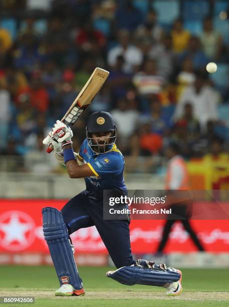 Lahiru Thirimanne of Sri Lanka bats during the first One Day International match between Pakistan and Sri Lanka at Dubai International Stadium on...