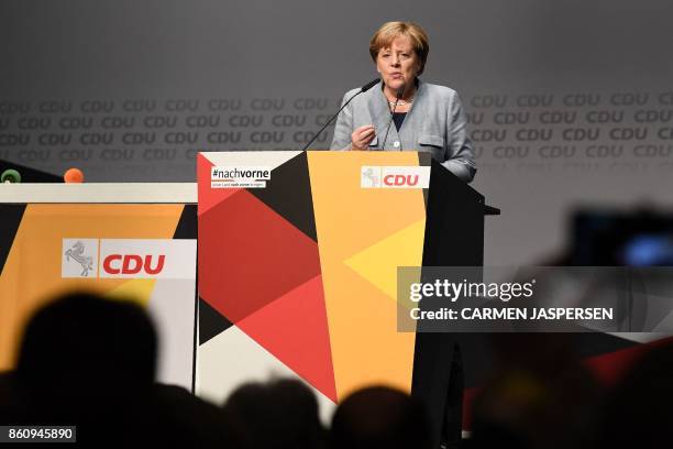 German Chancellor, Angela Merkel speaks during the last campaign meeting of the leader of her Christian Democratic Union party in Lower Saxony and...