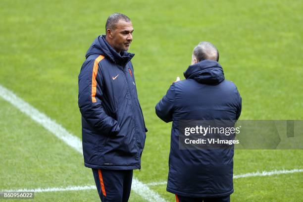 Assistant trainer Ruud Gullit of Holland, coach Dick Advocaat of Holland during a training session prior to the FIFA World Cup 2018 qualifying match...