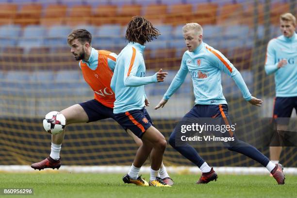 Davy Propper of Holland, Nathan Ake of Holland, Donny van de Beek of Holland, Matthijs de Ligt of Holland during a training session prior to the FIFA...