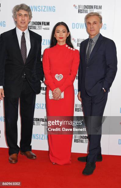 Director Alexander Payne, Hong Chau and Christoph Waltz attend the BFI Patron's Gala & UK Premiere of "Downsizing" during the 61st BFI London Film...