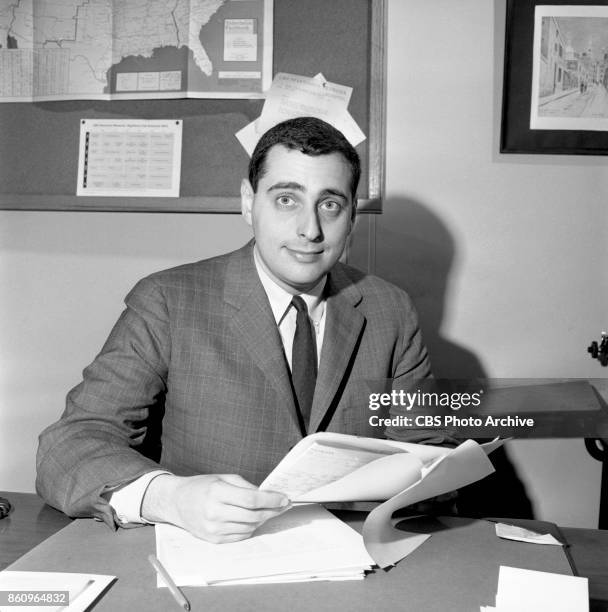 Fred Silverman seated at desk. Silverman, new director of CBS daytime television programming. March 25, 1963. New York, NY.