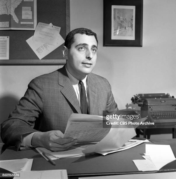 Fred Silverman seated at desk. Silverman, new director of CBS daytime television programming. March 25, 1963. New York, NY.