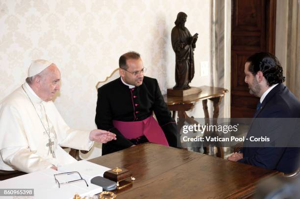 Pope Francis Meets the Lebanon Prime Minister Saad Hariri on October 13, 2017 in Vatican City, Vatican.