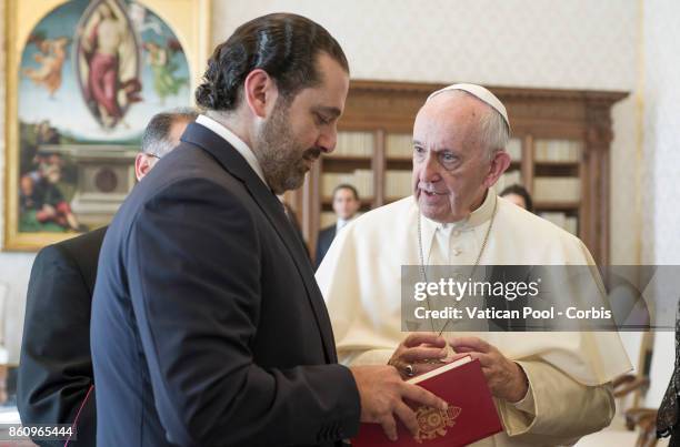 Pope Francis Meets the Lebanon Prime Minister Saad Hariri on October 13, 2017 in Vatican City, Vatican.