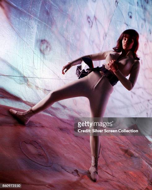 Portrait of American actress Raquel Welch on the set of 'Fantastic Voyage' , Los Angeles, California, 1966.