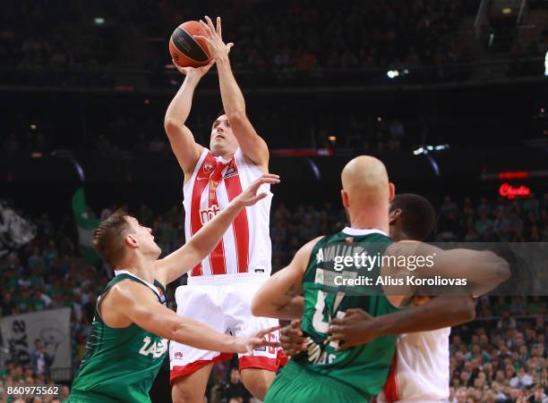 Milko Bjelica, #51 of Crvena Zvezda mts Belgrade competes with in action during the 2017/2018 Turkish Airlines EuroLeague Regular Season Round 1 game...