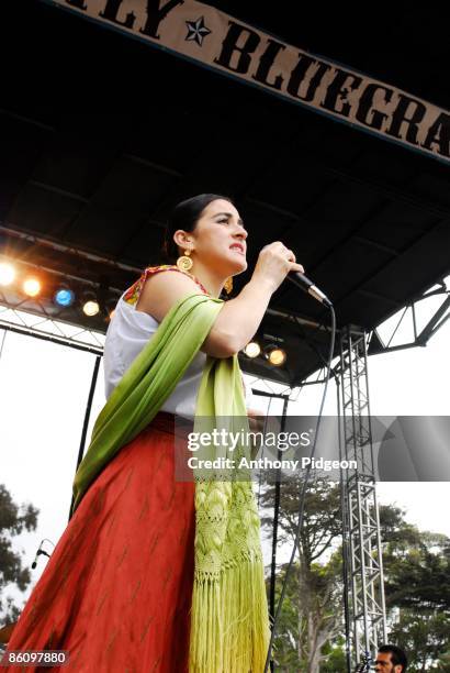 Photo of LOS CENZONTLES and Fabiola TRUJILLO, Fabiola Trujillo performing on stage at the Hardly Strictly Bluegrass Festival