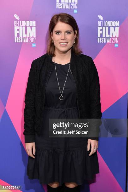 Princess Eugenie of York arrives at the European premiere of "Jane" during the 61st BFI London Film Festival at Picturehouse Central on October 13,...