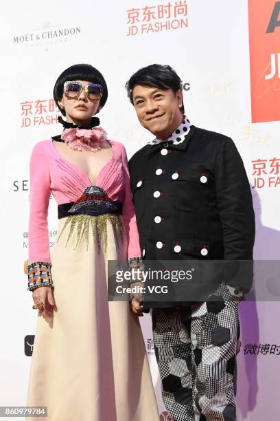 Actress Dee Hsu and Television host Kevin Tsai arrive at red carpet for the ELLE Style Awards at Shanghai Exhibition Center on October 13, 2017 in...