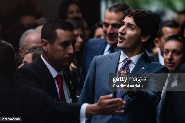 The Prime Minister of Canada, Justin Trudeau arrives to make a speech before the Mexican Senate during his official visit on October 13, 2017 in...