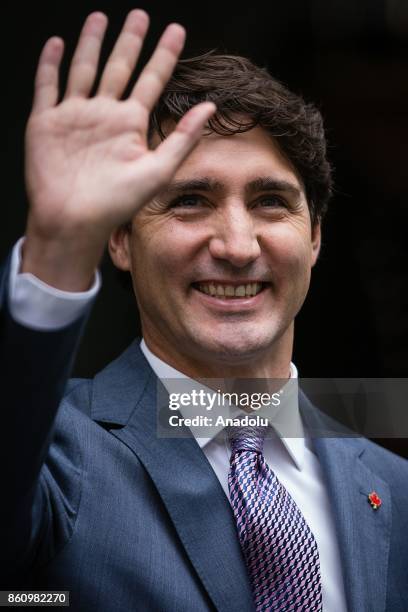 The Prime Minister of Canada, Justin Trudeau greets the people as he arrives to make a speech before the Mexican Senate during his official visit on...