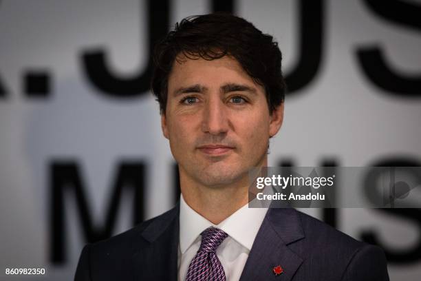 The Prime Minister of Canada, Justin Trudeau arrives to make a speech before the Mexican Senate during his official visit on October 13, 2017 in...