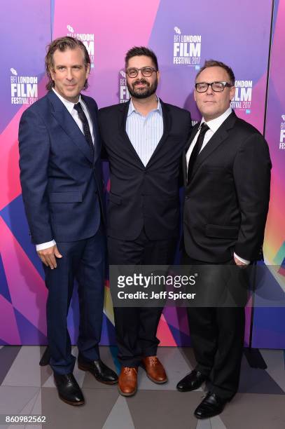 Director Brett Morgen, Tim Pastore and producer Bryan Burk arrive at the European premiere of "Jane" during the 61st BFI London Film Festival at...