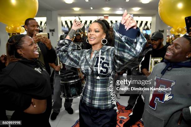 Rihanna hosts a pep rally to celebrate the launch of the AW17 FENTY PUMA by Rihanna collection at Bloomingdales on 59th Street on October 13, 2017 in...