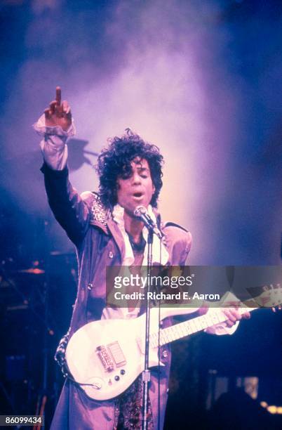 Photo of PRINCE, Prince performing on stage - Purple Rain Tour