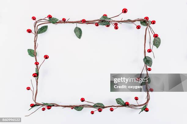 christmas rectangular frame decoration on white background - green christmas designs stock-fotos und bilder