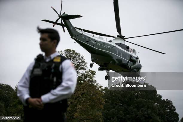 Marine One, carrying U.S. President Donald Trump and First Lady Melania Trump, departs the South Lawn of the White House in Washington, D.C., U.S.,...