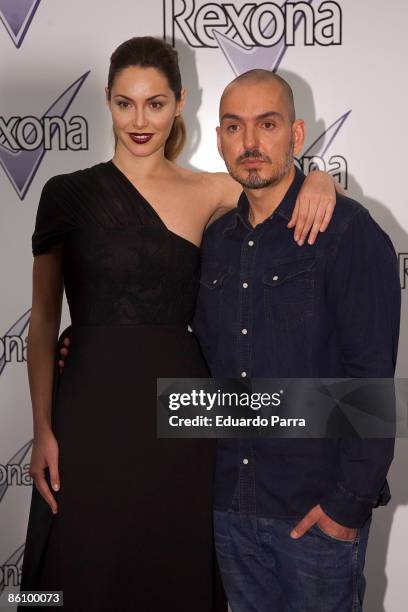 Model Priscila de Gustin and designer Juan Duyos attends a photocall to present new black Bridal Dressn on April 21, 2009 in Madrid, Spain.