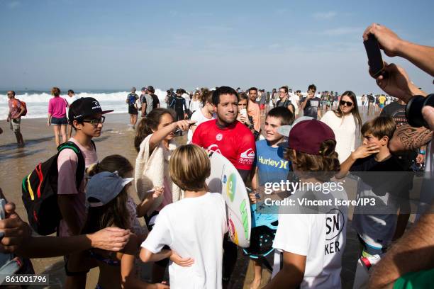 Adriano de Souza from Brazil performs during the Quicksilver Pro France surf competition on October 13, 2017 in Hossegor, France. The French stage of...