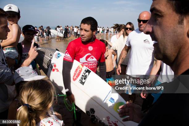 Adriano de Souza from Brazil performs during the Quicksilver Pro France surf competition on October 13, 2017 in Hossegor, France. The French stage of...
