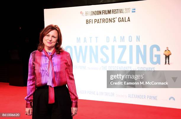 Clare Stewart attends the UK premiere of "Downsizing", the BFI Patron's Gala, during the London Film Festival, on October 13, 2017 in London, England.