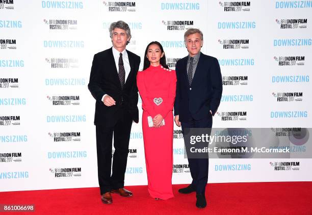 Alexander Payne, Hong Chau and Christoph Waltz attend the UK premiere of "Downsizing", the BFI Patron's Gala, during the London Film Festival, on...