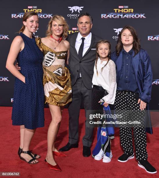 Actor Mark Ruffalo, wife Sunrise Coigney and family arrive at the premiere of Disney and Marvel's 'Thor: Ragnarok' at the El Capitan Theatre on...