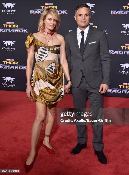 Actor Mark Ruffalo and wife Sunrise Coigney arrive at the premiere of Disney and Marvel's 'Thor: Ragnarok' at the El Capitan Theatre on October 10,...