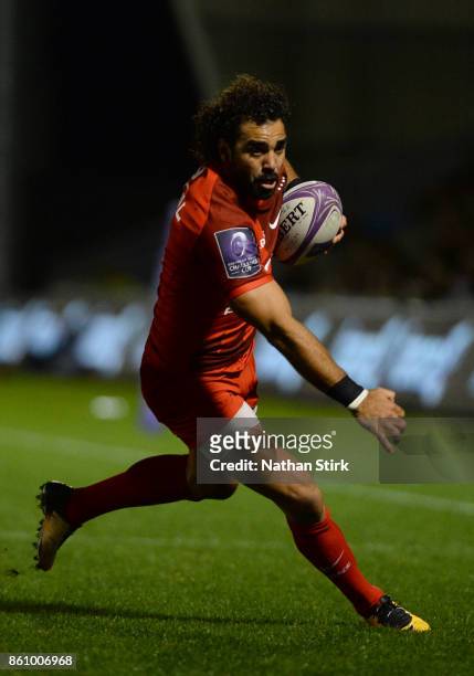 Yoann Huget of Toulouse in action during the European Rugby Challenge Cup match between Sale Sharks and Toulouse on October 13, 2017 in Salford,...