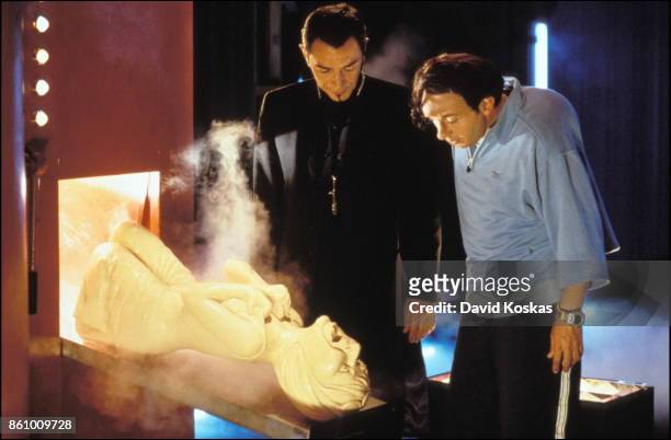 French actor Richard Berry with director and actor Patrick Timsit on the set of his movie Quasimodo d'El Paris, based on the novel Notre Dame de...
