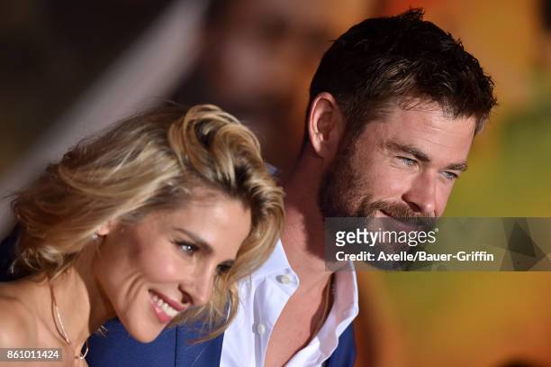 Actors Elsa Pataky and Chris Hemsworth arrive at the premiere of Disney and Marvel's 'Thor: Ragnarok' at the El Capitan Theatre on October 10, 2017...