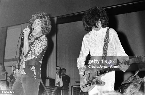 Robert Plant and Jimmy Page of The New Yardbirds perform live on stage at Gladsaxe teen Club in Gladsaxe, Denmark on 7th September 1968.