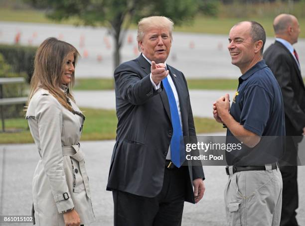 United States President Donald J. Trump acknowledges the press pool as he and first lady Melania Trump tour of the U.S. Secret Service James J....