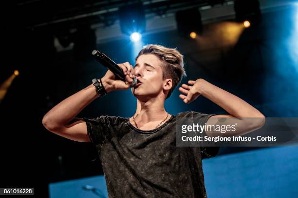 Italian-German singer Matteo Markus Bok opens the concert of American singer and internet personality Jacob Sartorius on October 13, 2017 in Milan,...