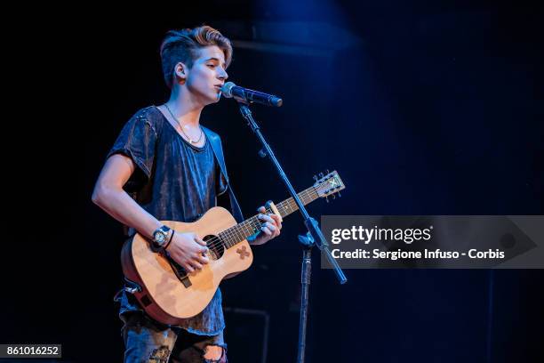 Italian-German singer Matteo Markus Bok opens the concert of American singer and internet personality Jacob Sartorius on October 13, 2017 in Milan,...