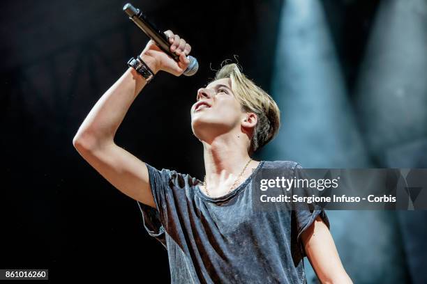 Italian-German singer Matteo Markus Bok opens the concert of American singer and internet personality Jacob Sartorius on October 13, 2017 in Milan,...