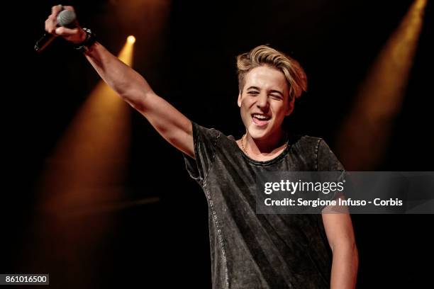 Italian-German singer Matteo Markus Bok opens the concert of American singer and internet personality Jacob Sartorius on October 13, 2017 in Milan,...