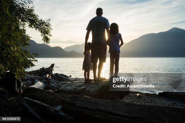 father and daughter connection - british columbia beach stock pictures, royalty-free photos & images