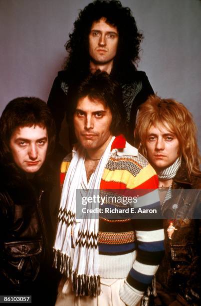 Photo of QUEEN; Posed group portrait - John Deacon, Brian May , Freddie Mercury and Roger Taylor